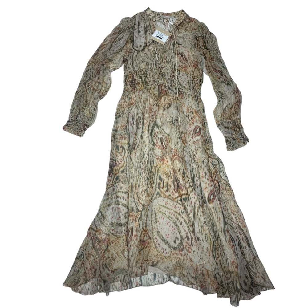 NWT Malej Silk Printed Metallic Long Sleeve midi Dress EU 34-36 - Picture 10 of 15